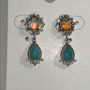NWT Gems En Vogue Amazonite Ethiopian Opal Gemstone Designer Earrings